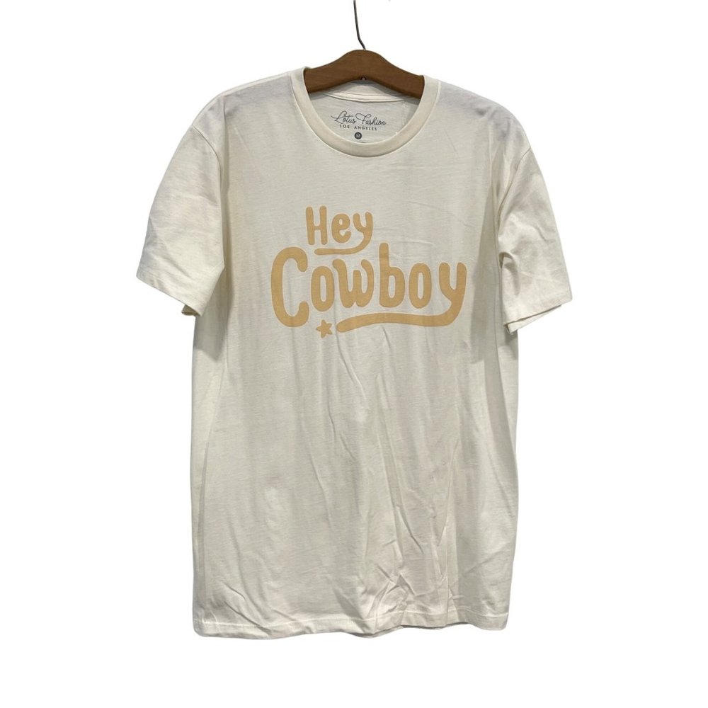 Lotus Fashion Hey Cowboy Short Sleeve T-Shirt Womens XL Crewneck Cream Cotton
